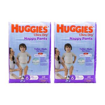 2x 48pc Huggies Ultra & Rapid Dry Jumbo Nappy Pants Size 6 Boys 15kg+