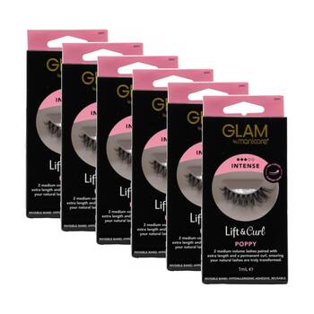 6PK Manicare Glam Lift & Curl 2 Wispy Lashes W/ Comfort Band 1ml Intense Poppy