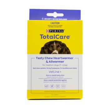 3pc Purina Total Care Tasty Chews Heartwormer & Allwormer For Dogs Med 11-22kg