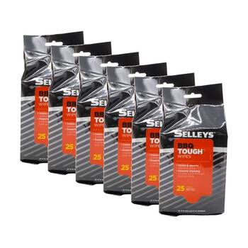 6x 25pc Selleys Pack BBQ Tough Super Sized Cleaning Wipes 250x275mm