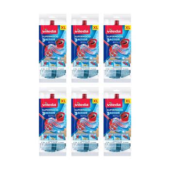 6PK Vileda SuperMocio 3 Action Mop Refill Extra Long Three Cleaning Zones