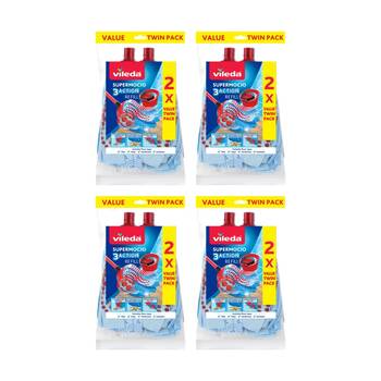 4x2pc Vileda SuperMocio 3 Action Mop Refill Pack Three Cleaning Zones