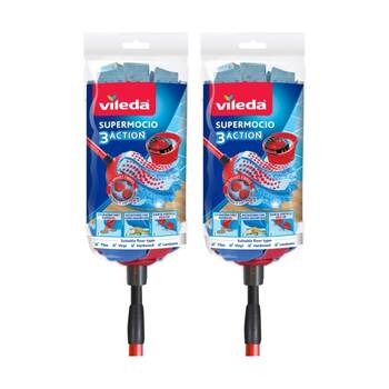 2PK Vileda SuperMocio 3 Action Mop Telescopic Handle Three Cleaning Zones