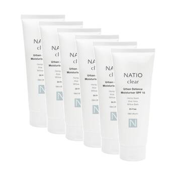 6PK Natio Moisturiser Clear Urban Defence Aloe Vera Willow Bark Oil 100ml