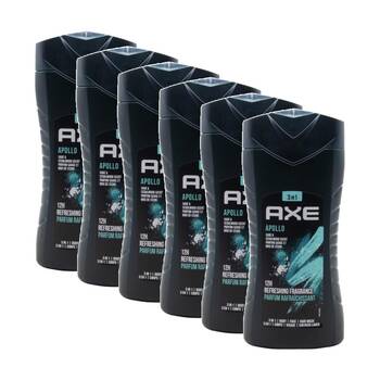 6PK Axe 3 In 1 Wash Body Face Hair Apollo Sage Cedarwood Fragrance 250mL
