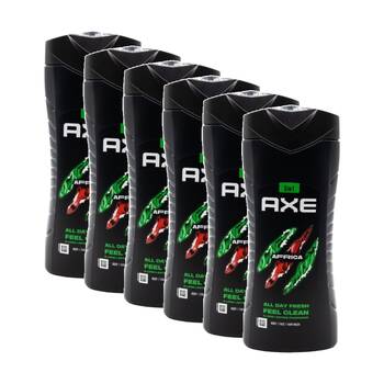 6PK Axe 3 In 1 Wash Body Face Hair Africa Fresh Clean Fragrance 400mL