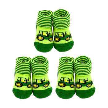 3PK John Deere 0-6M Baby Tractor Cotton Blend French Terry Cuff Booties