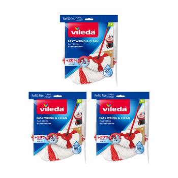 3PK Vileda Easy Wring Clean Spin Mop Refill 2in1 Microfibre Power Red