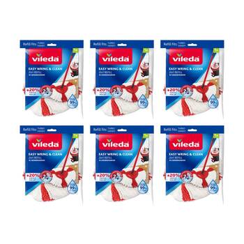 6PK Vileda Easy Wring Clean Spin Mop Refill 2in1 Microfibre Power Red
