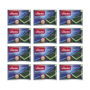 12x3pc Vileda Anti-Bac Cellulose Heavy Duty Sponge Scourer Antibacterial