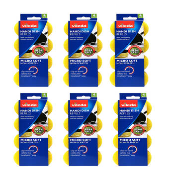 6x4pc Vileda Handi Dish MicroSoft Refills Non-Scratch Cleaning Sponges