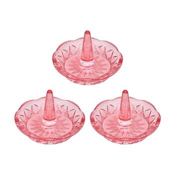 3PK Annabel Trends Glass Jewellery/Ring Luxe Round Holder Organiser Pink