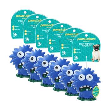6x Paws And Claws Vinyl Crazy Monster Squeaky Dog Pet Toy 9.5x8.5cm Assorted