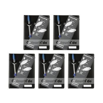 5PK Colourhide A5 Spiral Subject Book School Writing Notebook 300 Pages Black