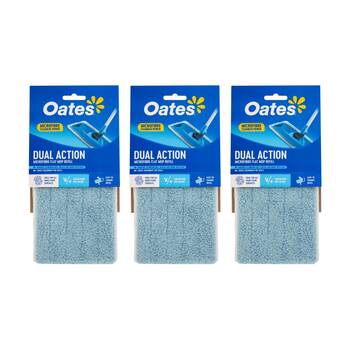 3PK Oates Dual Action Microfibre Flat Mop Refill Absorbent Sponge