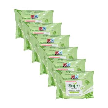 6x 25pc Simple Cleansing Facial Wipes Gentle Makeup Removal & Sensitive Skin