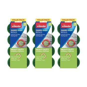 3x8pc Vileda Handi Dish Heavy Duty Refills Value Pack Durable Sponges