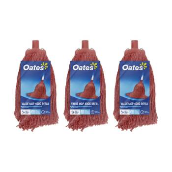 3PK Oates Value Mop Refill Red Absorbent Durable Cleaning Head 400g