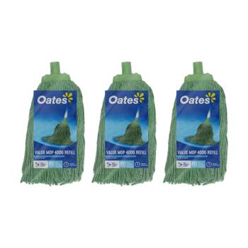 3PK Oates Value Mop Refill Absorbent Practical Cleaning Green 400g
