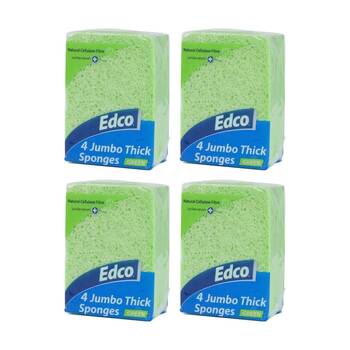 4x 4pc Edco Super Absorbent Natural Cellulose Jumbo Thick Sponges Green