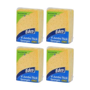 4x 4pc Edco Super Absorbent Natural Cellulose Jumbo Thick Sponges Yellow