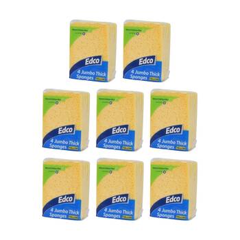 8x 4pc Edco Super Absorbent Natural Cellulose Jumbo Thick Sponges Yellow
