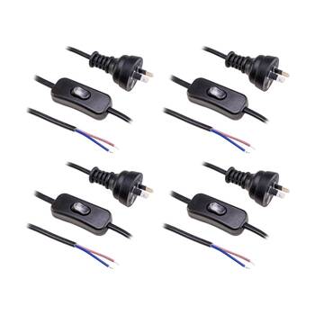 4PK Doss Inline Switch Power Lead Black 2.3Mt 2 Core Cord 2.3m Cable