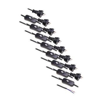 8PK Doss Inline Switch Power Lead Black 2.3Mt 2 Core Cord 2.3m Cable