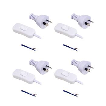 4PK Doss Inline Switch Power Lead White 2.3M 2 Core Cable Cord Australian