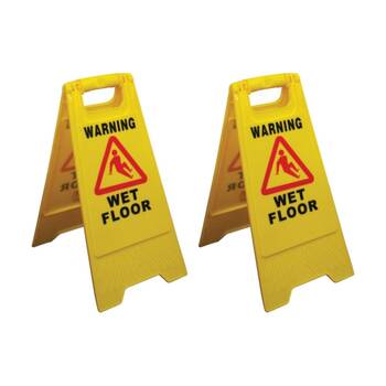 2PK Edco Lightweight & Compact Contractor Wet Floor Sign Yellow 61x29x32cm