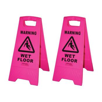 2PK Edco Lightweight & Compact Contractor Wet Floor Sign Pink 61x29x32cm