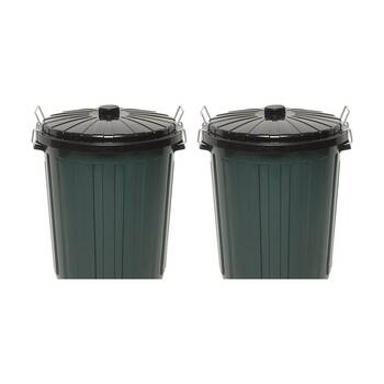 2PK Edco Easy Lock Metal Handles Plastic Garbage Bin With Lid 55L Green