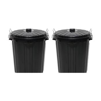 2PK Edco Easy Lock Metal Handles Plastic Garbage Bin With Lid 73L Black