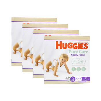 4x 56pc Huggies Pure Care Air Soft Nappy Pants Size 4 Boys & Girls 10-15kg