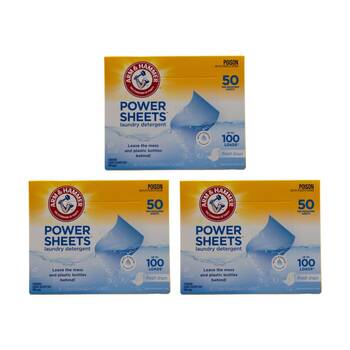 3x 50pc Arm & Hammer Laundry Detergent Power Sheets Up To 100 Loads Fresh Linen