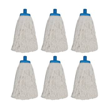 6PK Edco Contractor 100 Percent Cotton Mop Head Plastic Ferrule 16 Blue