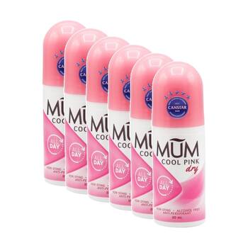6PK MUM Roll On Antiperspirant Deodorant Cool Pink Non-Sting 50mL