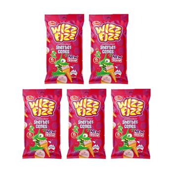 5x 6pc Wizz Fizz Raspberry Cones 84g Fruit Flavour Sour Lollies/Gummies