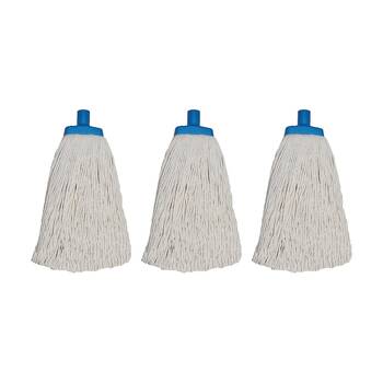 3PK Edco Contractor 100 Percent Cotton Mop Head Plastic Ferrule 24 Blue