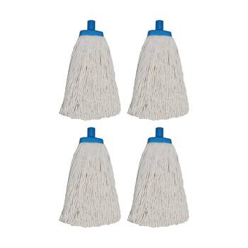 4PK Edco Contractor 100 Percent Cotton Mop Head Plastic Ferrule 26 Blue