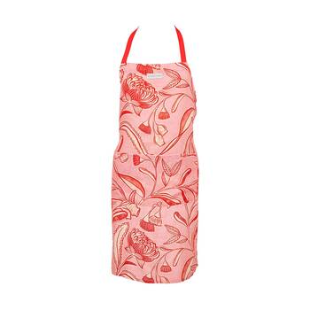 Annabel Trends Pink & Red Kitchen Apron Trailing Natives 100% Linen 60x80 cm