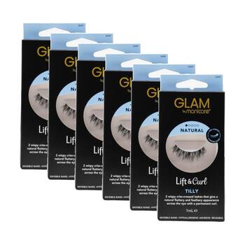 6PK Manicare Glam Lift & Curl 2 Wispy Lashes W/ Comfort Band 1ml Natural Tilly