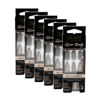 6PK Manicare Glam Ready Premium Pre Glued Nails Let It Shimmer High Shine