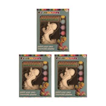 3PK Kaleidoscope Paint Your Own Mermaid Plaster Kids Craft Kit 3y+ Multicolour