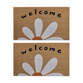 2PK Solemate Large Daisey Wel Coir Back Indoor/Outdoor Floor & Door Mat 45x75cm