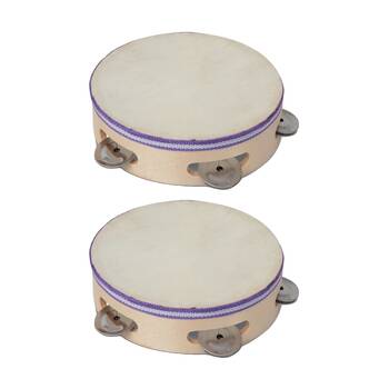2PK Bontempi Wooden Tambourine Membrane Cymbals Realistic Sound Natural 190mm