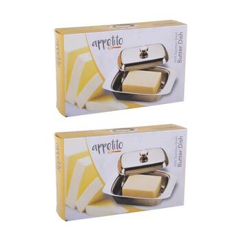 2PK Appetito Stainless Steel Butter Dish With Cover 19x12x4cm Polished