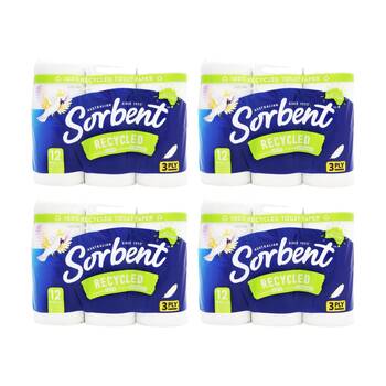 4x 12pc Sorbent Toilet Roll Paper Set 3 Ply Recycled Toilet-Paper
