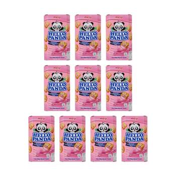 10PK Meiji Hello Panda Biscuits Strawberry Flavoured Filling Treat 47g