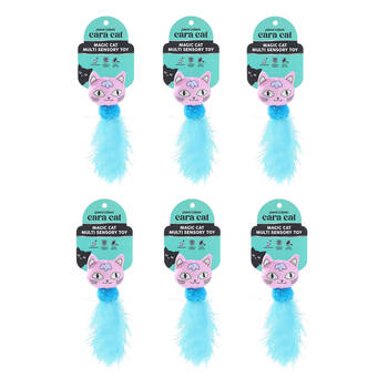 6x Paws And Claws Cara Cat Plush Crinkle Rattle Magic Cats Pet Toy 15x5x5cm Asstd